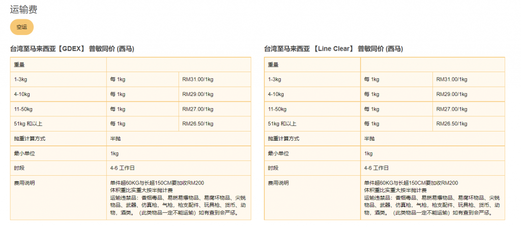 台湾虾皮可以寄来马来西亚吗？运费怎么算？